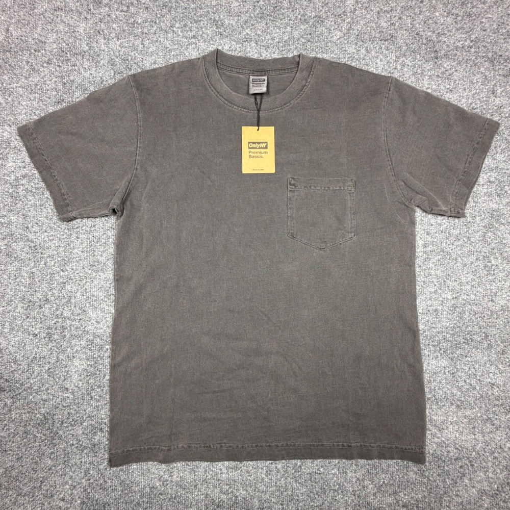Only NY Premium Basics Pocket T-Shirt Mens Small Charcoal Grey Made in USA‎ NWT